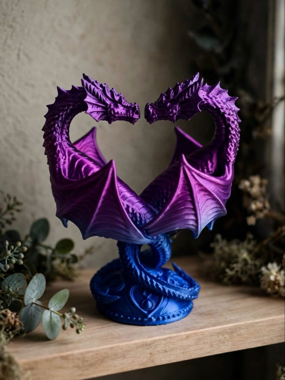 Purple and Blue Twin Dragon Sculpture - Home Art